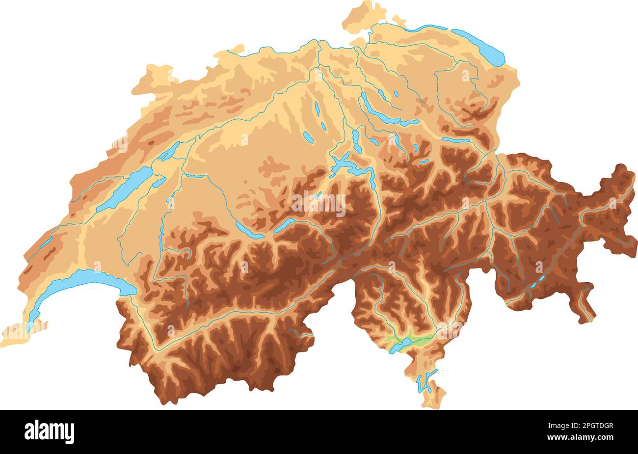 Carte physique haute détaillée de la Suisse. Illustration de Vecteur