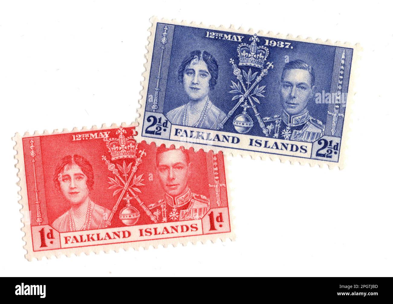 Timbres-poste millésimés à la menthe des îles Falkland isolés sur fond blanc. Banque D'Images