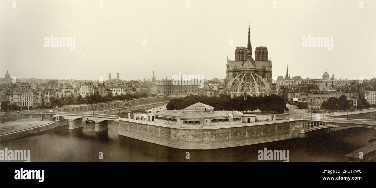 Panorama de la pointe est de l'Ile de la Cité, 4th arrondissement, Paris 1860 - 1870 Banque D'Images