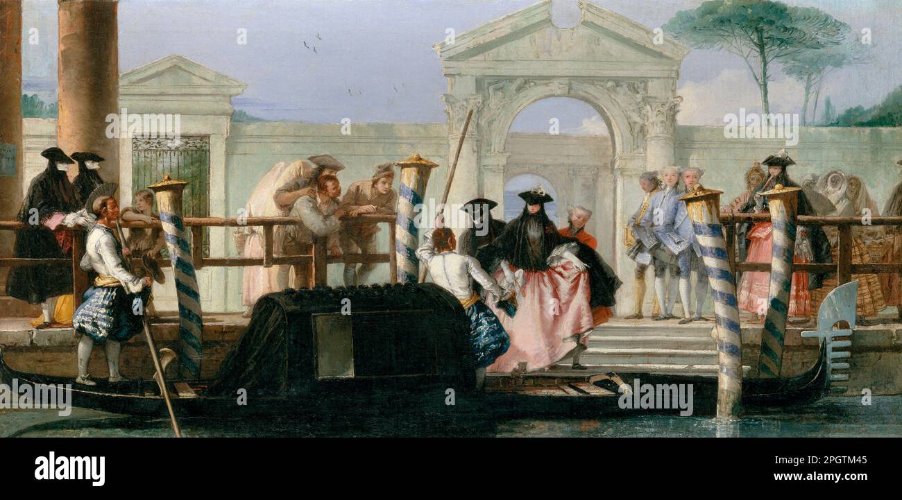 Le départ de la Gondola 1765 huile sur toile 35 x 73 cm - Giovanni Domenico Tiepolo - MÉT Banque D'Images