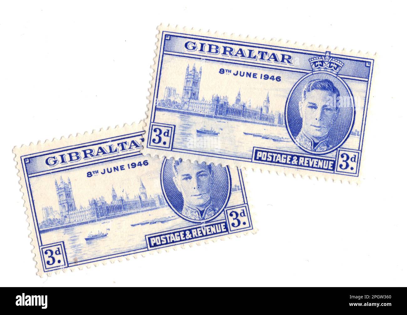 Timbres-poste à la menthe vintage de Gibraltar isolés sur fond blanc. Banque D'Images