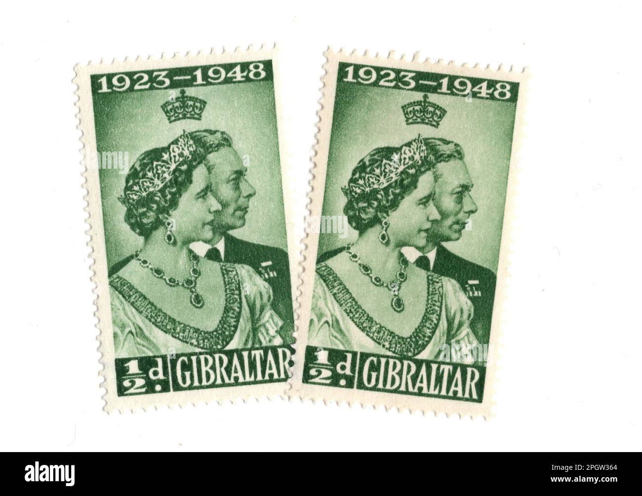 Timbres-poste à la menthe vintage de Gibraltar isolés sur fond blanc. Banque D'Images
