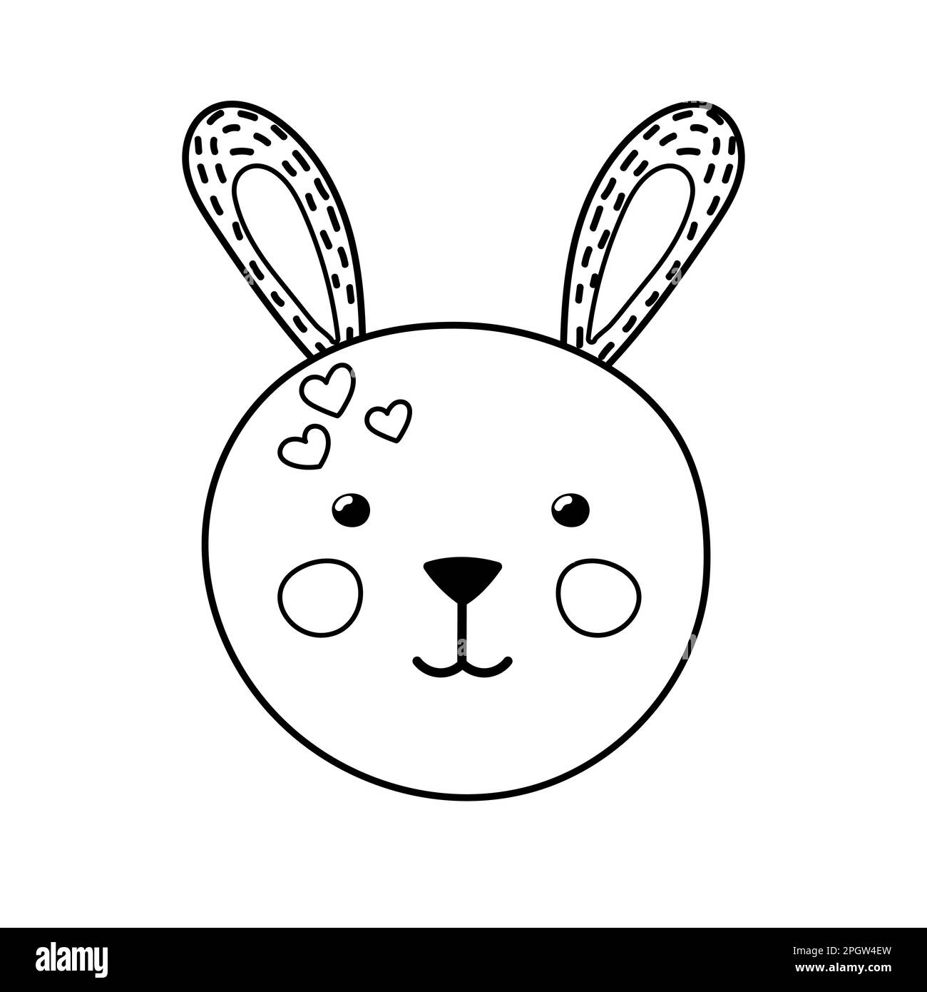 Jolie page de coloriage pour le visage de lapin pour les enfants. Imprimé noir et blanc de lapin amusant Illustration de Vecteur