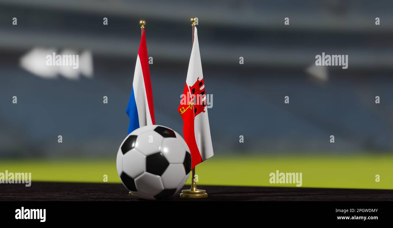 UEFA 2024 Soccer pays-Bas contre Gibraltar qualification au championnat  d'Europe pays-Bas et Gibraltar avec ballon de football. 3d travail. Erevan,  Arménie Photo Stock - Alamy
