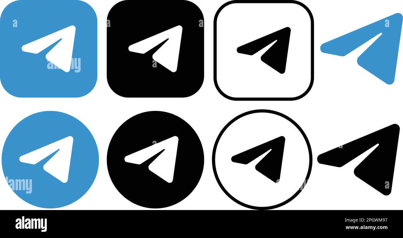 Définir les icônes du logo Telegram Messenger. Logotype de réseau social réaliste de groupe. Collection feuille de boutons de l'application Telegram sur fond transparent Illustration de Vecteur