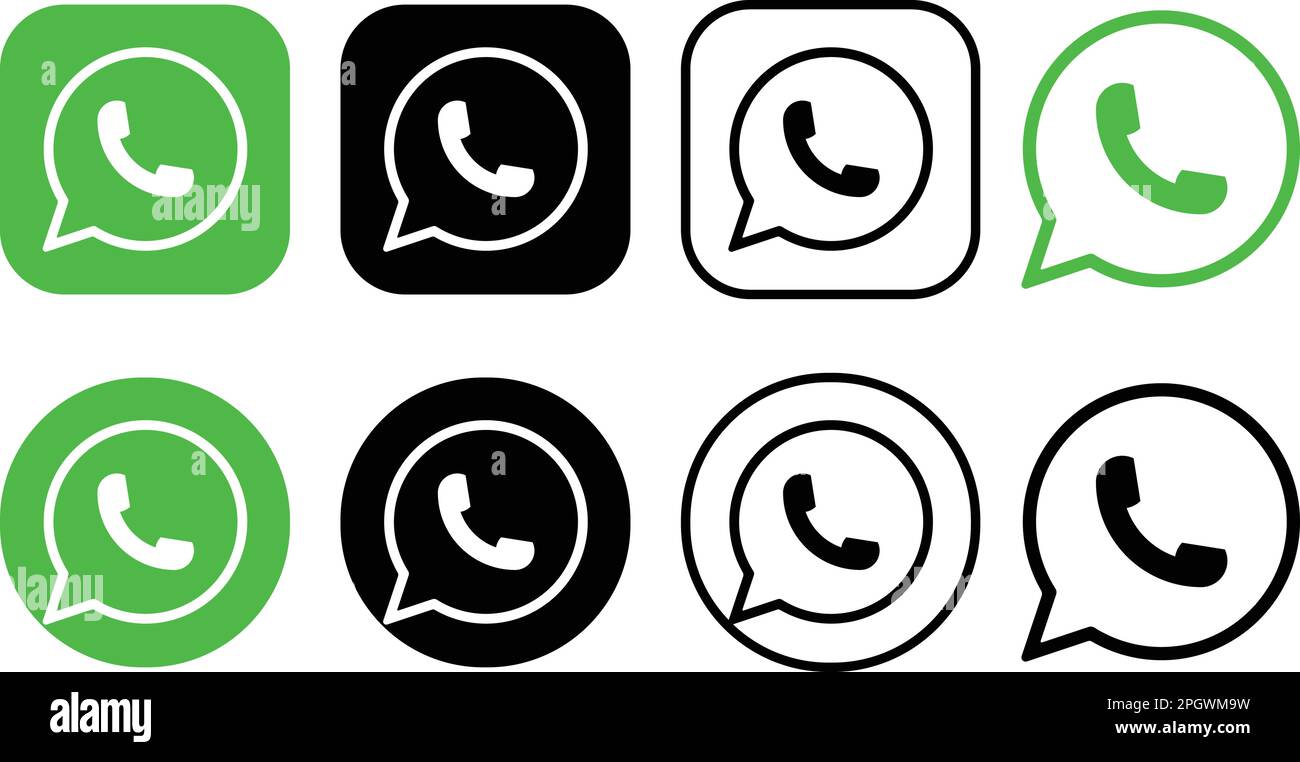 Ensemble d'icônes WhatsApp logo Messenger. Logotype de réseau social réaliste de groupe. Feuille de boutons de l'application « Whats » de la collection sur fond transparent. Illustration de Vecteur