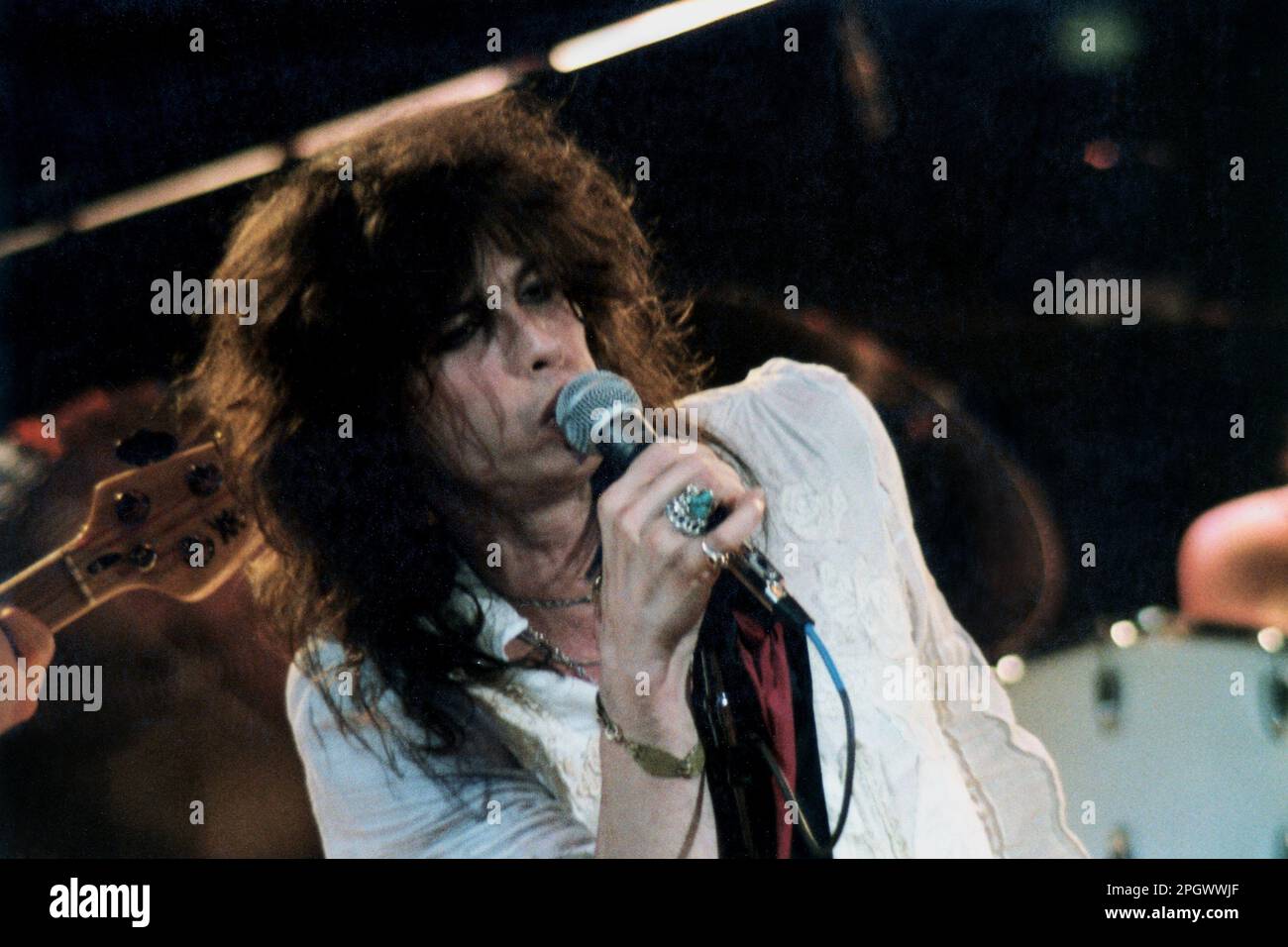 Steven Tyler d'Aerosmith, Civic Center, Providence, Rhode Island, Etats-Unis, 30 octobre 1977. Banque D'Images