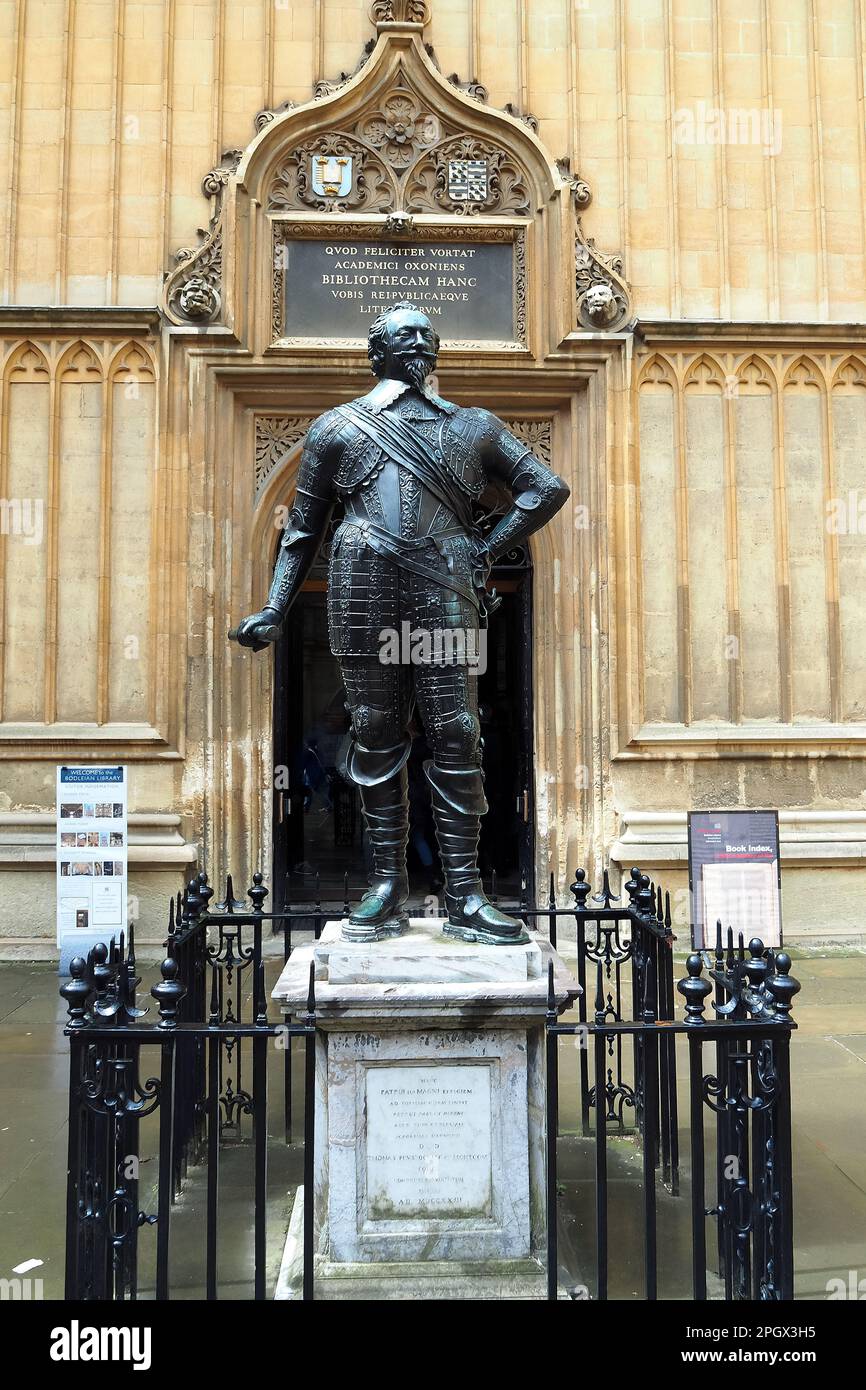 Statue de William Herbert, 3rd comte de Pembroke (1580–1630), Bodleian Library, Université d'Oxford, Anglia, Royaume-Uni, Europe Banque D'Images