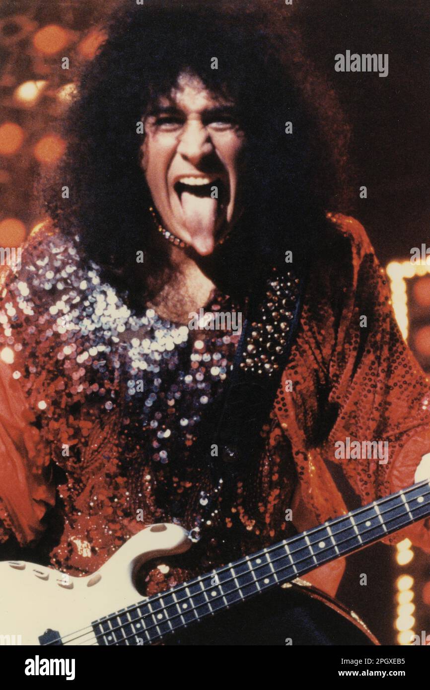 Gene Simmons de Kiss, le paralyser au Centre civique de Providence, Rhode Island, États-Unis, vers 1986. Banque D'Images