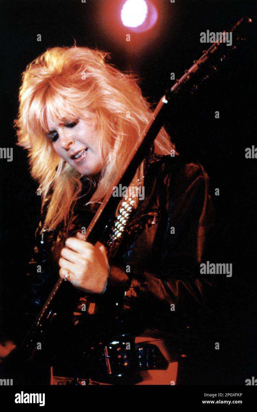Lita Ford au salon, Providence, Rhode Island, États-Unis, vers 1985. Banque D'Images