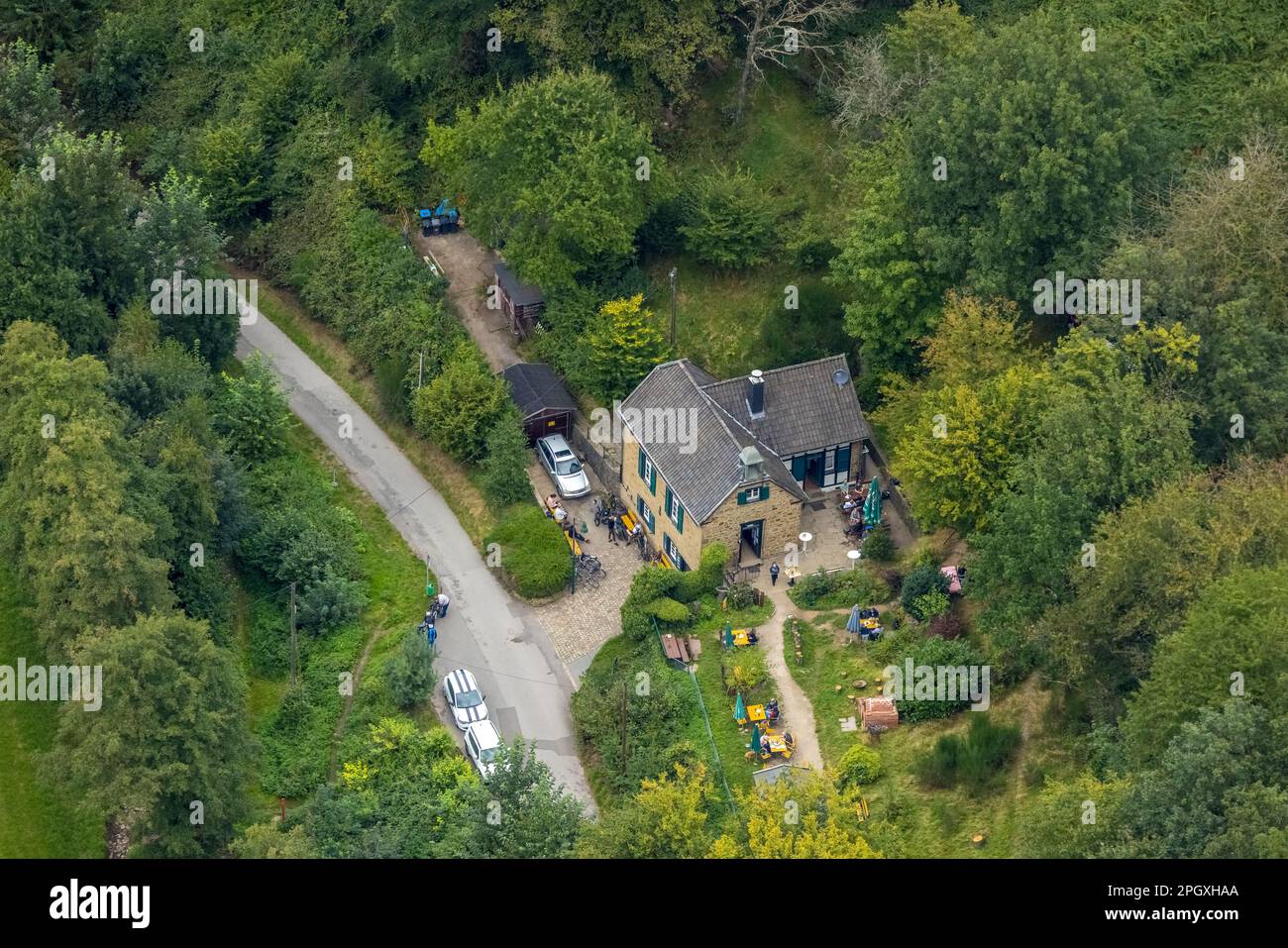 Vue aérienne, maison de prière des mineurs à Muttental dans le district de Vormholz à Witten, région de la Ruhr, Rhénanie-du-Nord-Westphalie, Allemagne, DE, Europe, photogra aérien Banque D'Images