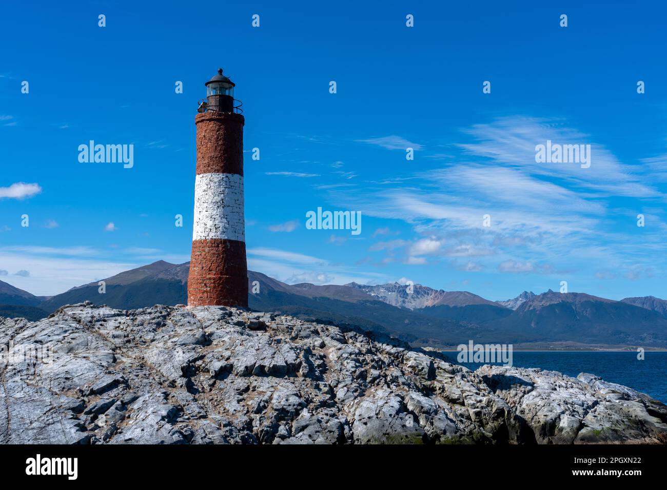 Phare des Eclaieurs à Tierra del Fuego, Argentine. Banque D'Images