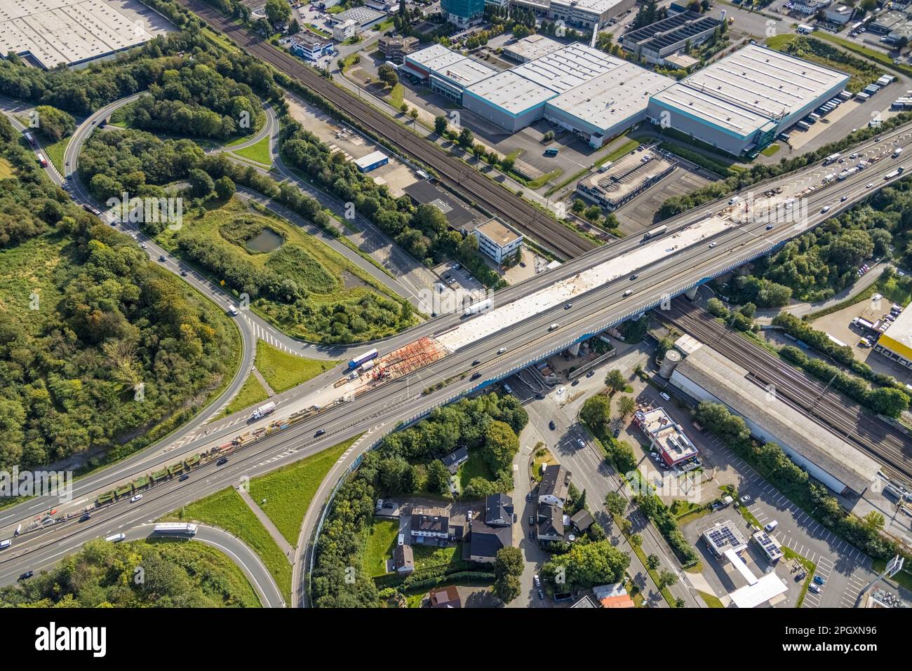 Vue aérienne, chantier de construction sur le pont Schwelmtal de l'autoroute A1 jonction Wuppertal-Langerfeld dans le district de Loh à Schwelm, région de Ruhr, NOR Banque D'Images