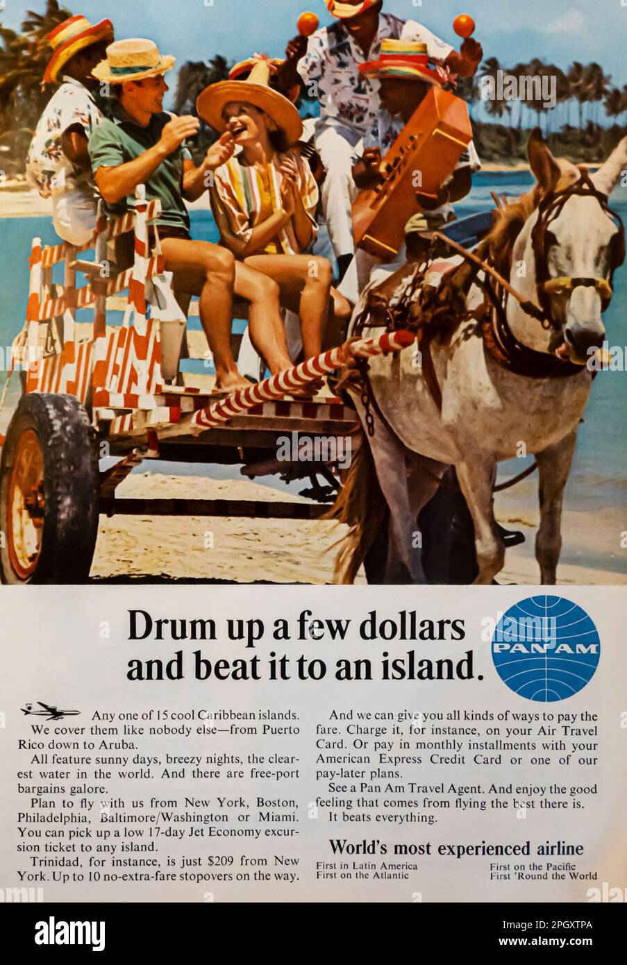 PAN Am publicité aérienne panaméricaine dans un magazine NatGeo, mai 1965 Banque D'Images