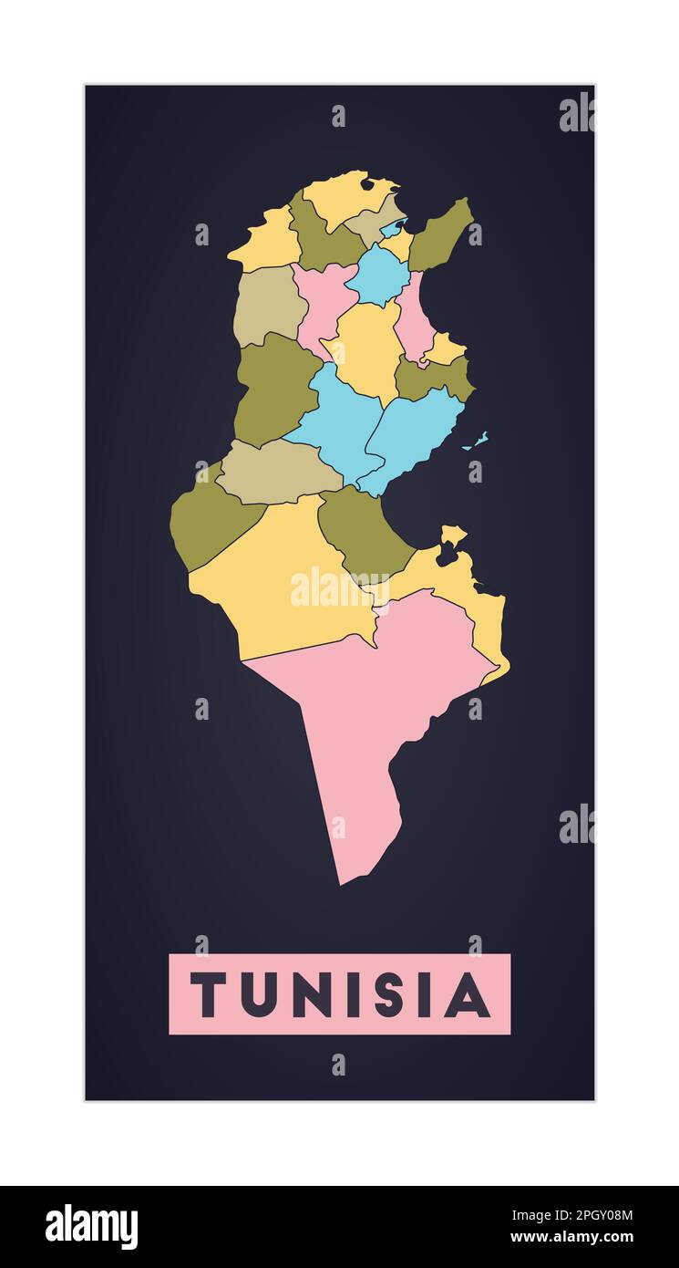 Carte Tunisie. Affiche du pays avec les régions. Forme de la Tunisie avec le nom du pays. Illustration vectorielle artistique. Illustration de Vecteur