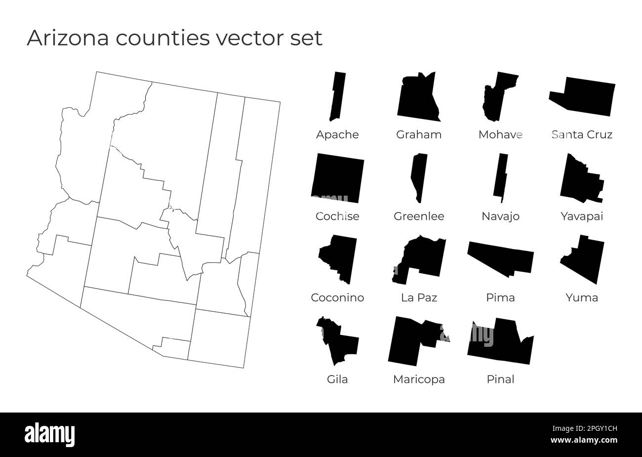 Carte Arizona avec les formes des régions. Carte vectorielle vierge de l'état des États-Unis avec les comtés. Frontières de l'état américain pour votre infographie. Illustration vectorielle. Illustration de Vecteur