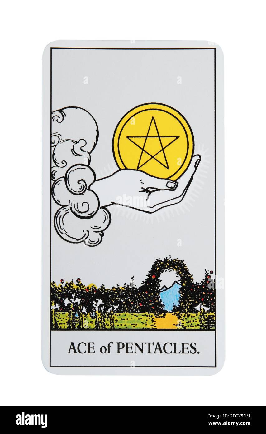 ACE de Pentales isolé sur blanc. Carte Tarot Banque D'Images