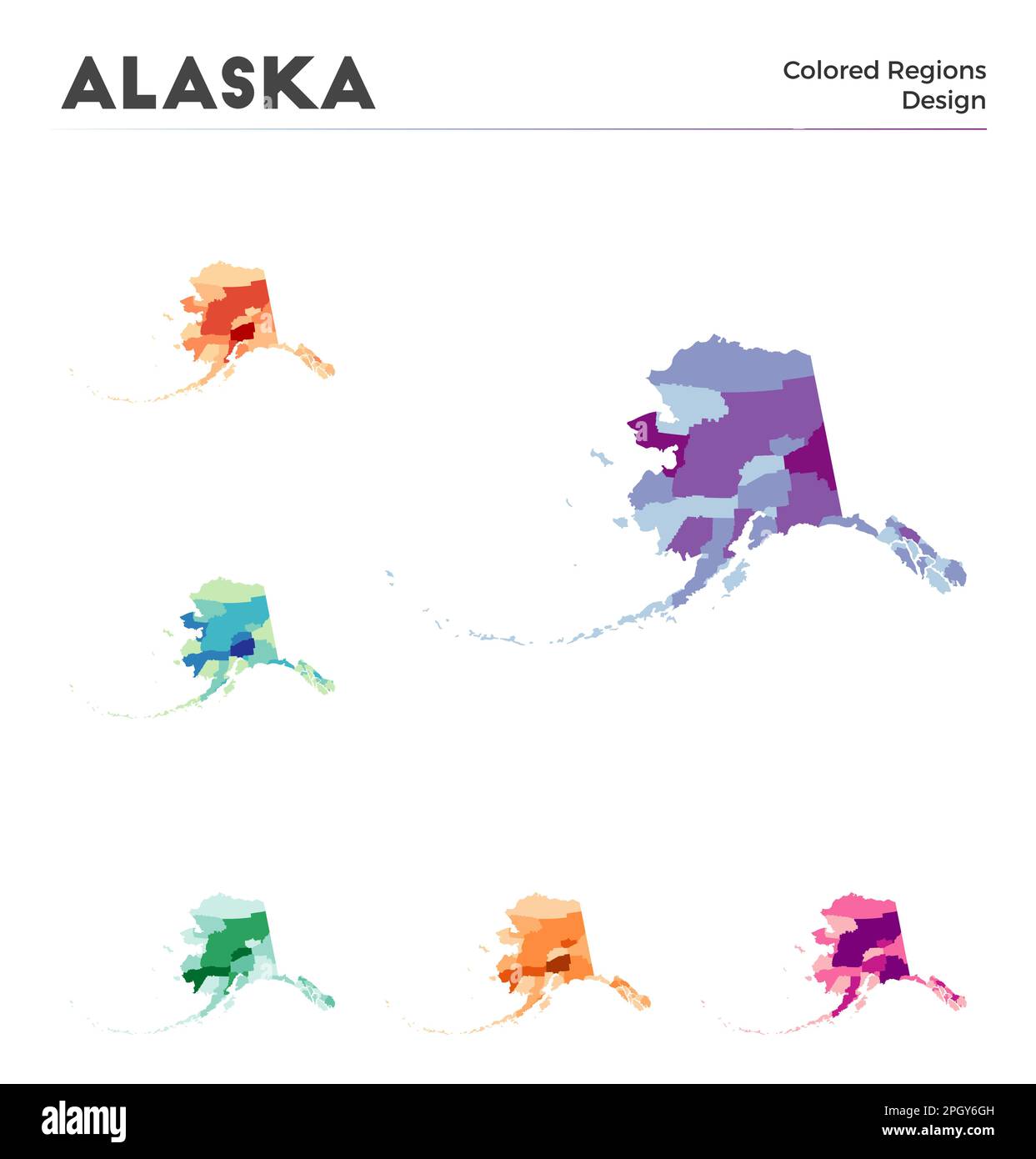 Collection de cartes Alaska. Frontières de l'Alaska pour votre infographie. Régions des États-Unis colorées. Illustration vectorielle. Illustration de Vecteur