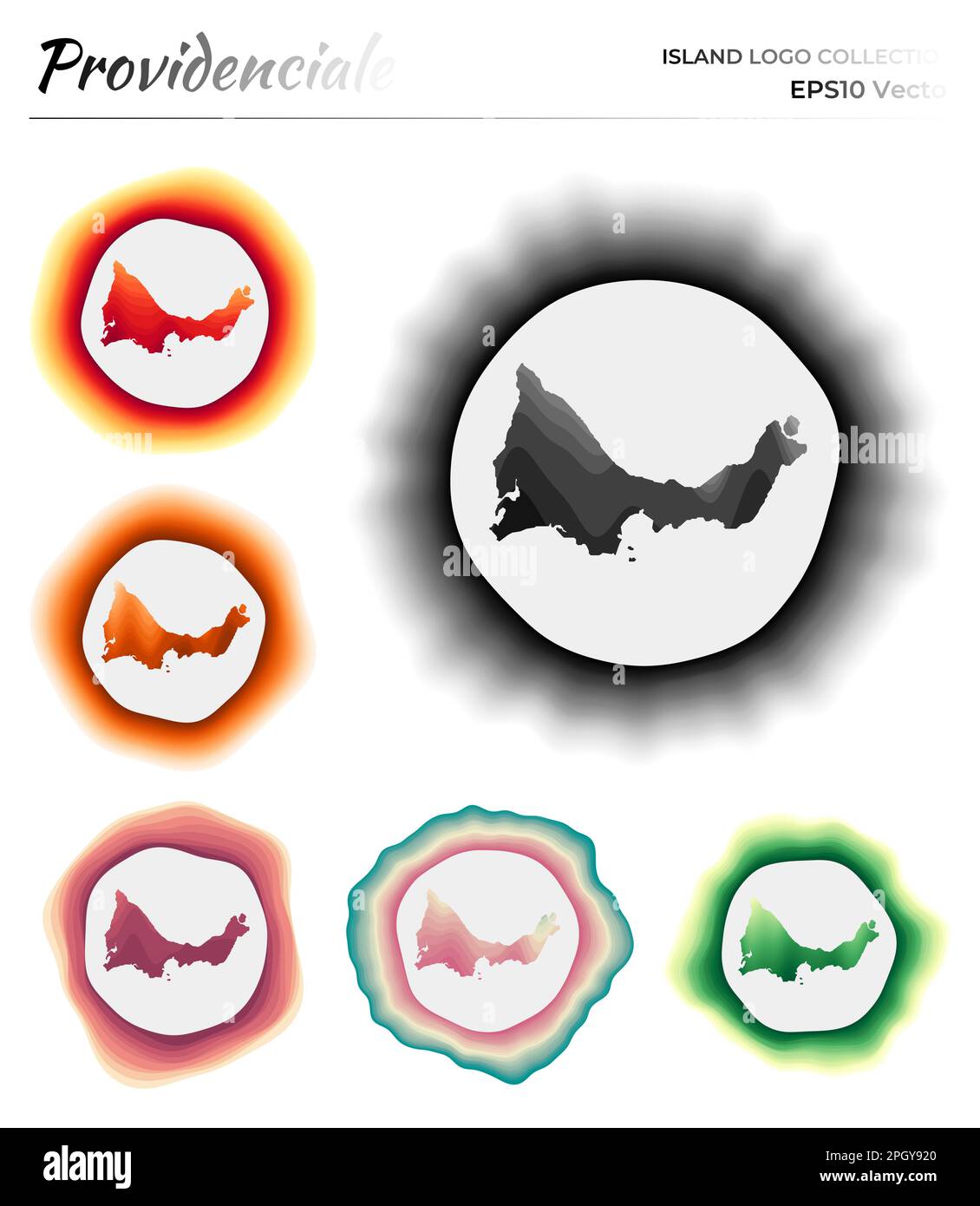 Collection de logo Providenciales. Badge coloré de l'île. Couches autour de la forme de bordure de Providenciales. Illustration vectorielle. Illustration de Vecteur