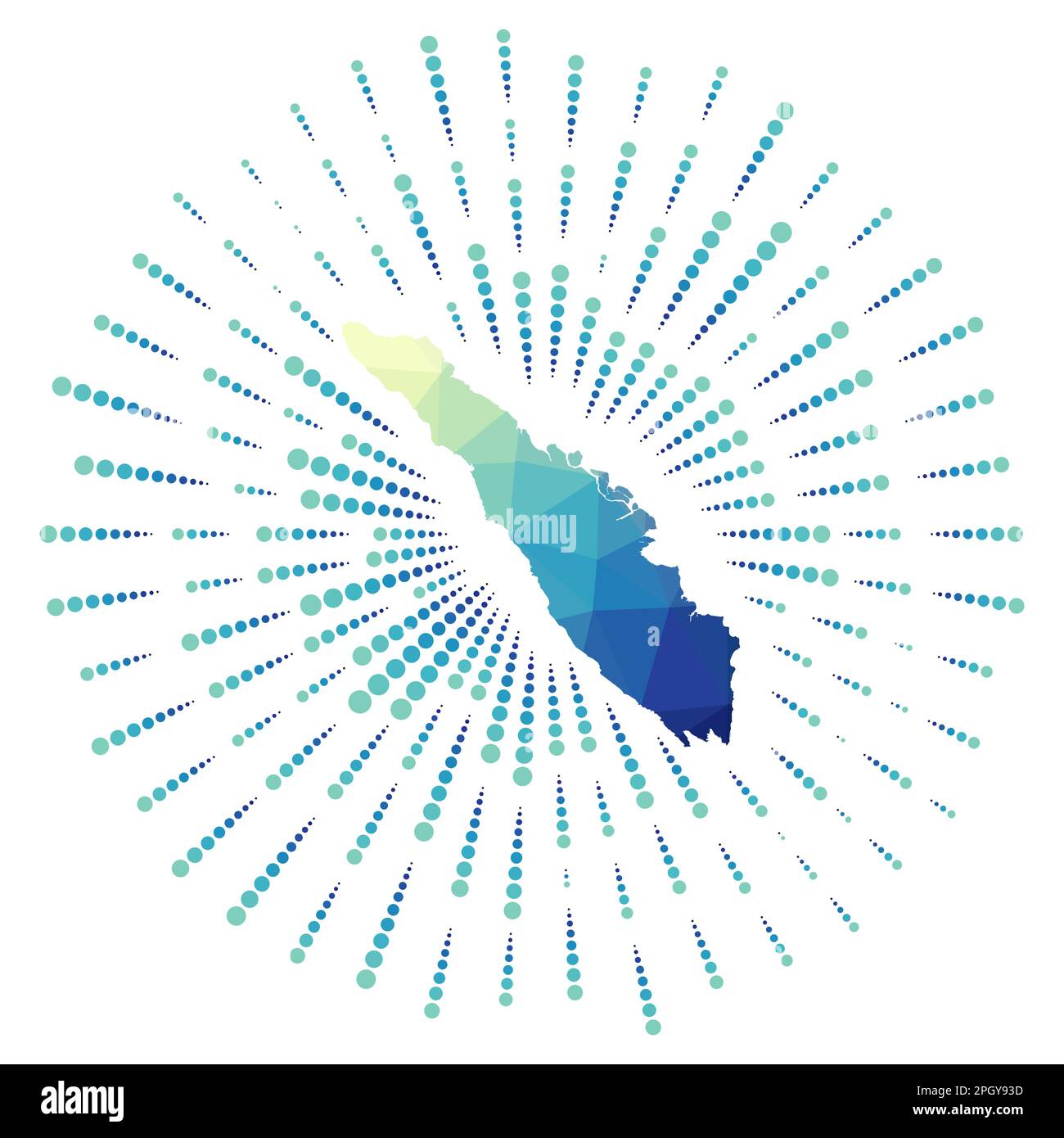 Forme de Sumatra, éclat de soleil polygonal. Carte de l'île avec des rayons étoilés colorés. Sumatra illustration en numérique, technologie, Internet, style réseau. Illustration de Vecteur