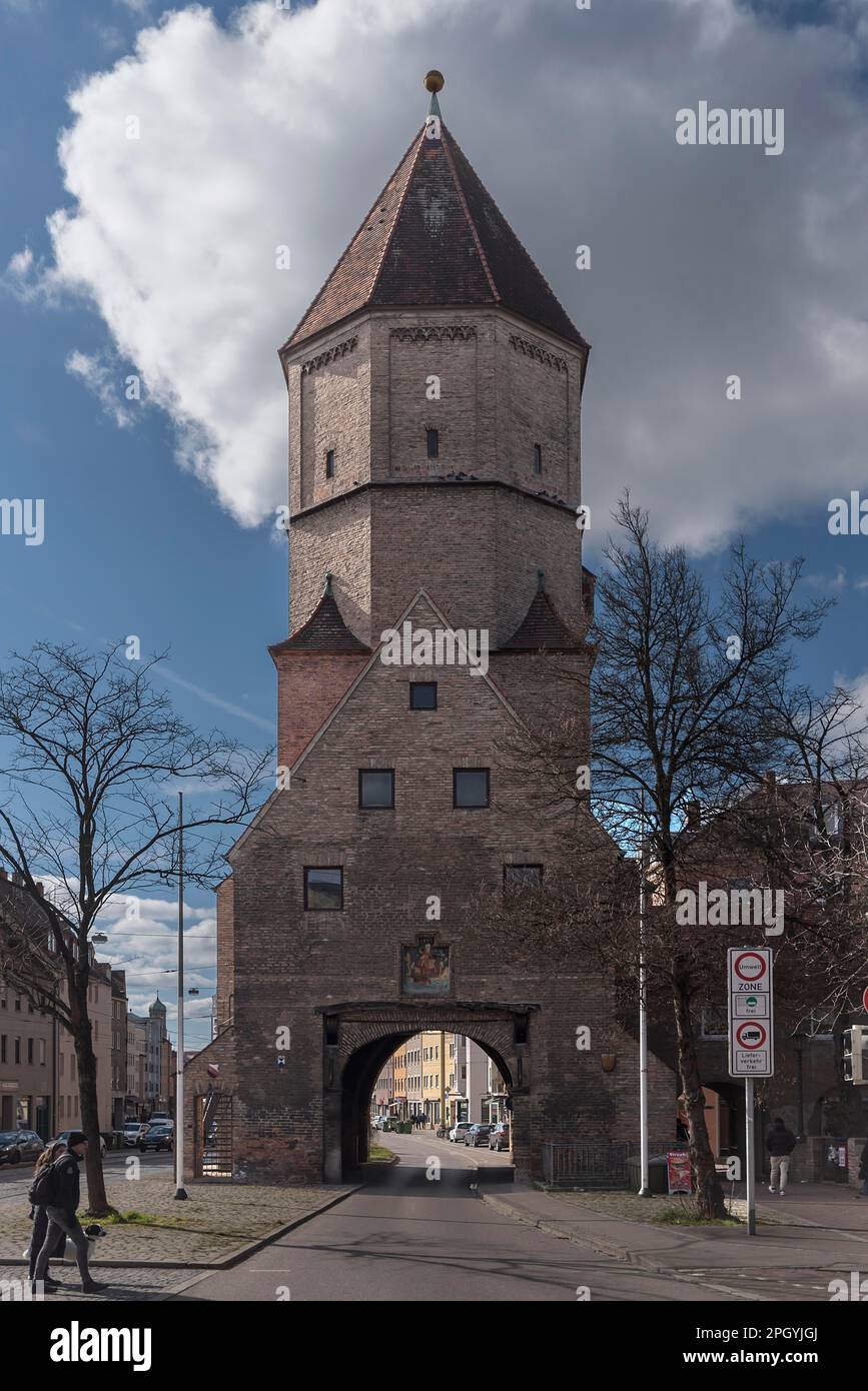 Le Jakobertor, 14th siècle, porte historique de la ville, Augsbourg, Bavière, Allemagne Banque D'Images