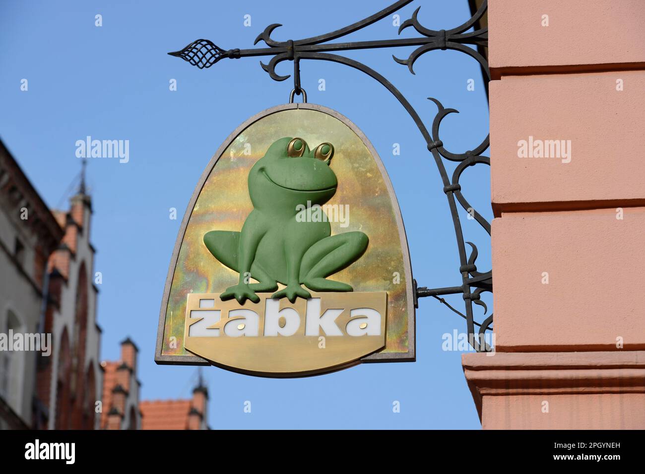 Panneau publicitaire, Zabka Food, Vieille ville, Wroclaw, Basse Silésie, Pologne Banque D'Images