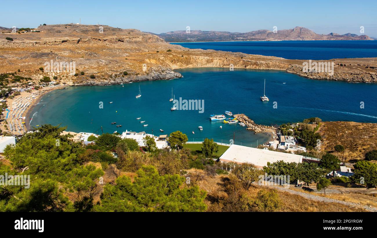 Plage de Lindos, Rhodes, Grèce Banque D'Images
