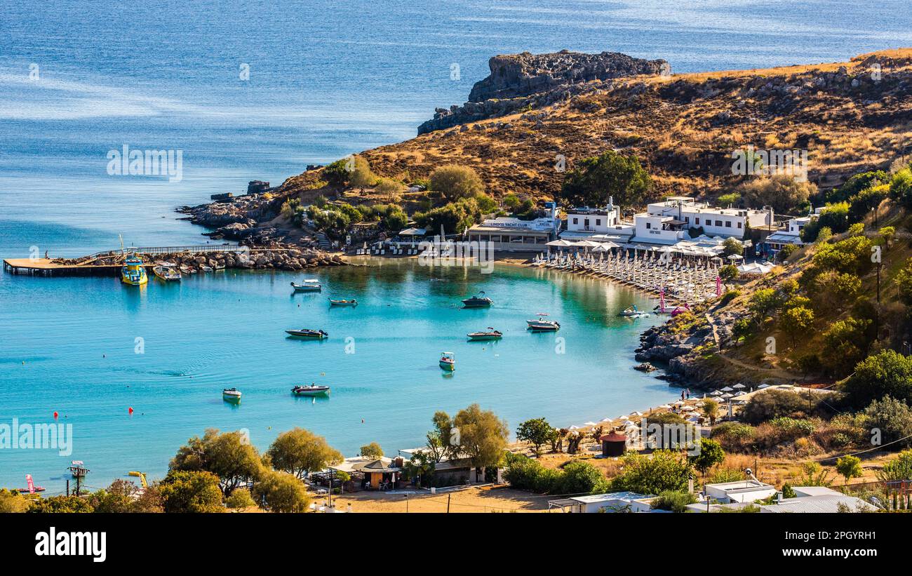 Plage de Lindos, Rhodes, Grèce Banque D'Images