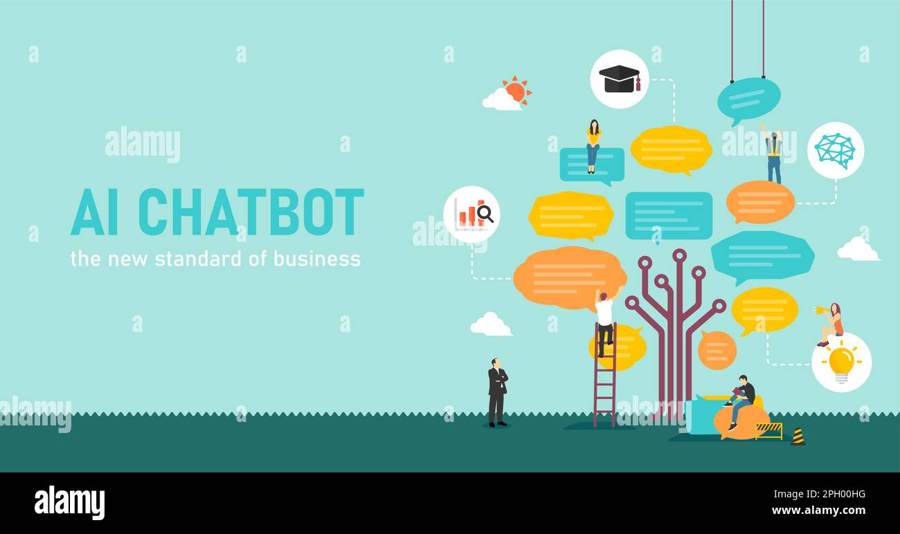 Illustration de la bannière vectorielle des applications de chat ai chatbot Illustration de Vecteur