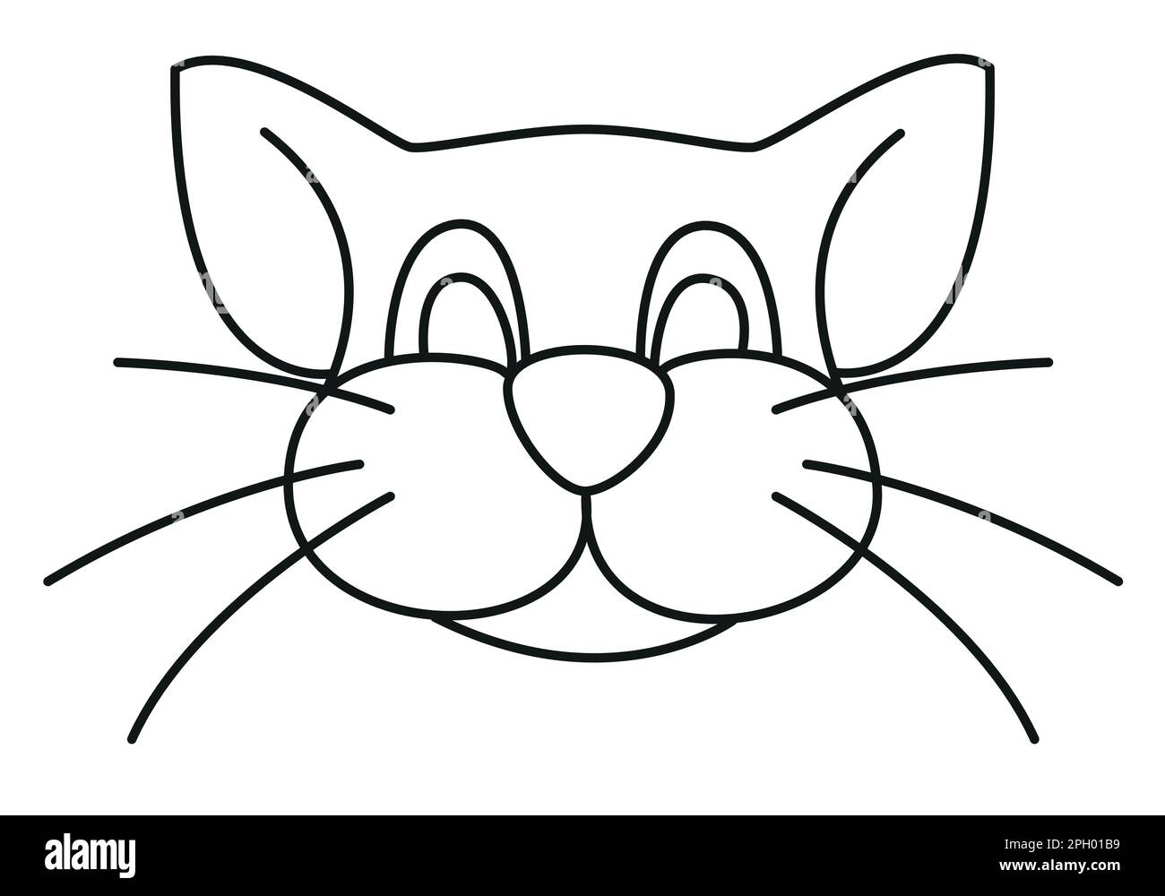 tête de chat - dessin animé dessin simple schéma noir et blanc illustration de vecteur isolée sur blanc Illustration de Vecteur