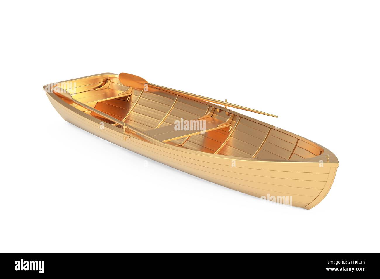Vieux bateau de pêche en bois doré sur fond blanc. 3D rendu Banque D'Images