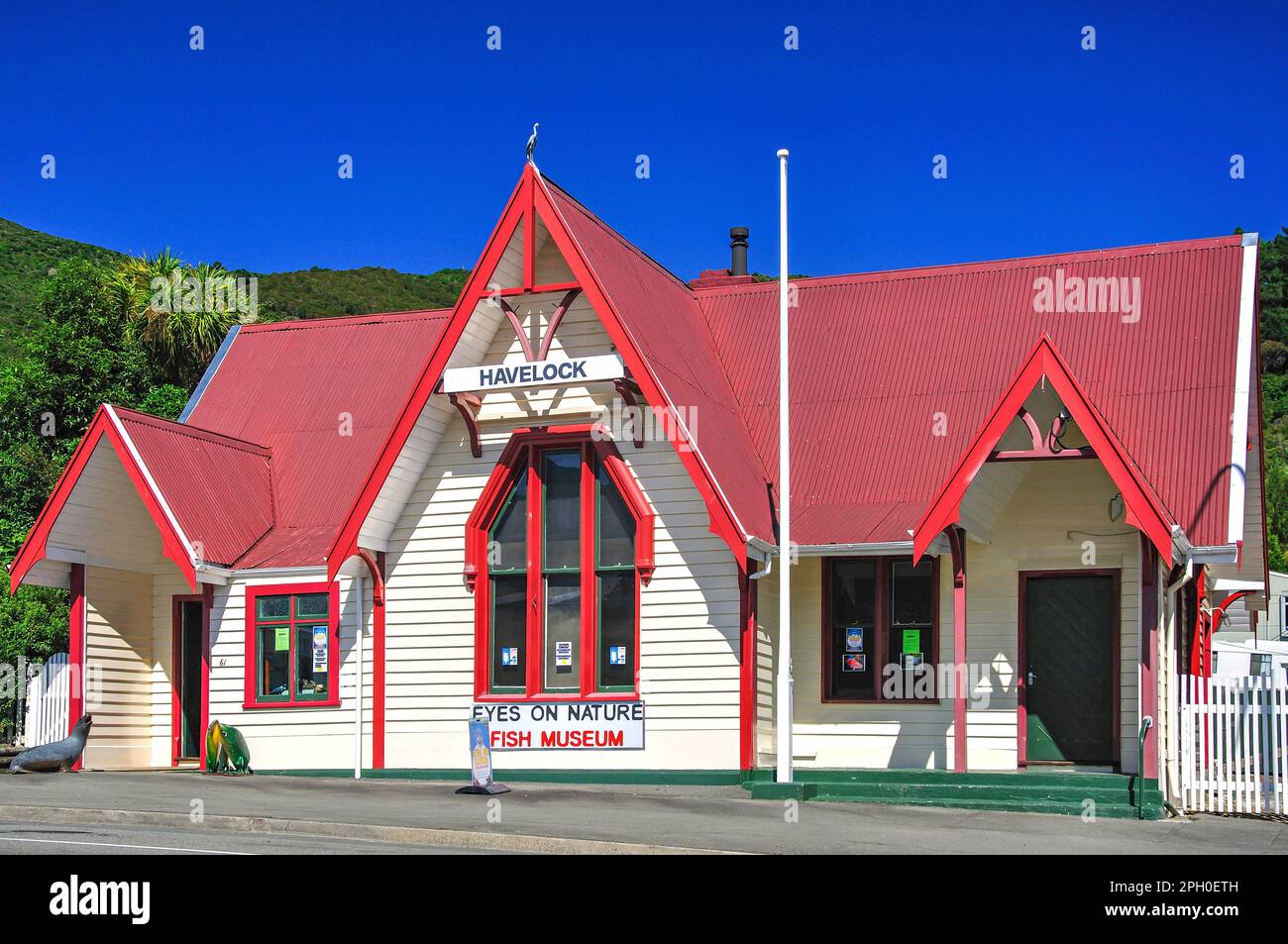 Havelock bateau musée, rue Principale, Havelock, Marlborough, île du Sud, Nouvelle-Zélande Banque D'Images