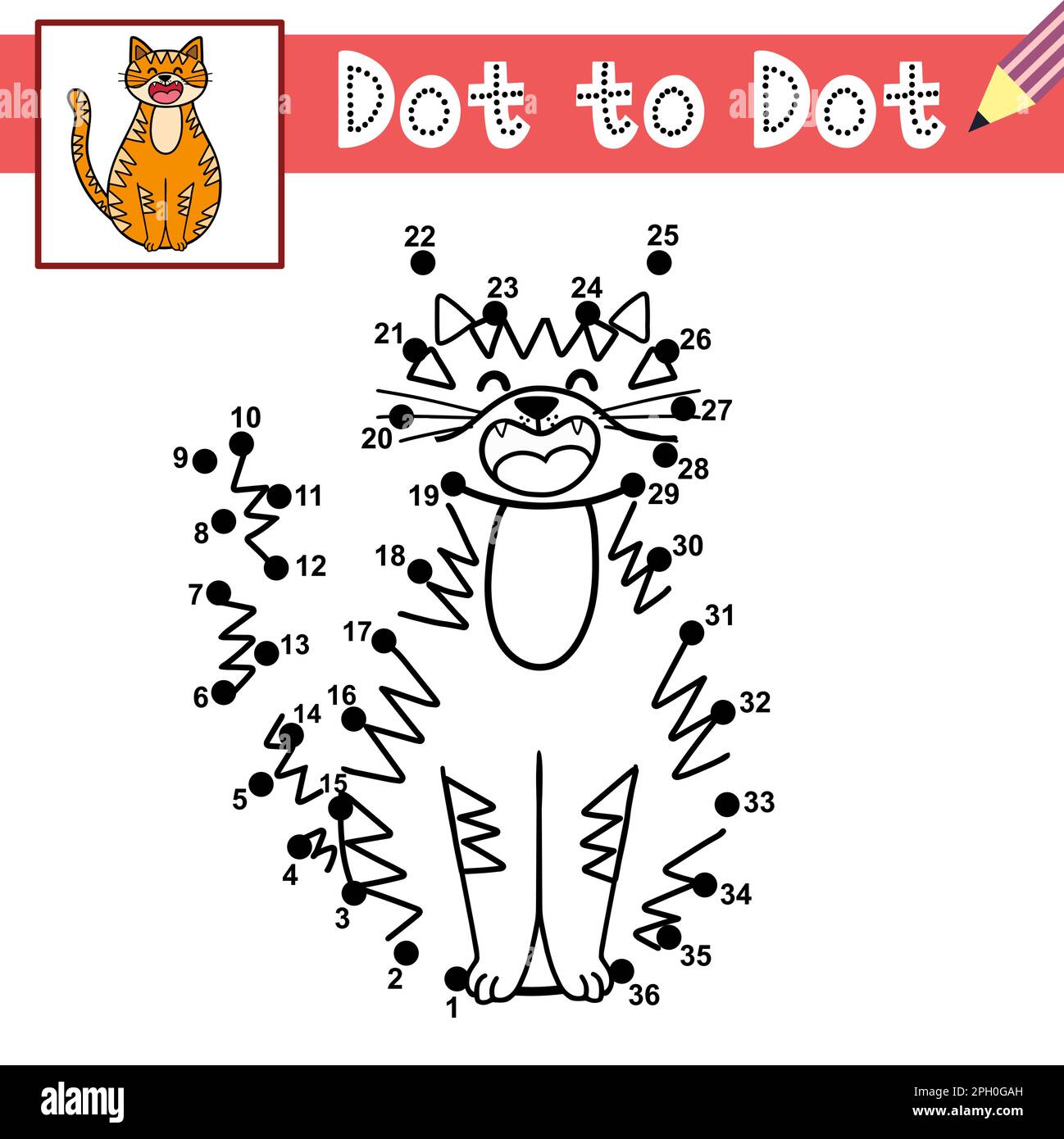 Attachez les points et dessinez un joli chat. Jeu point à point. Page d'activités éducatives Illustration de Vecteur