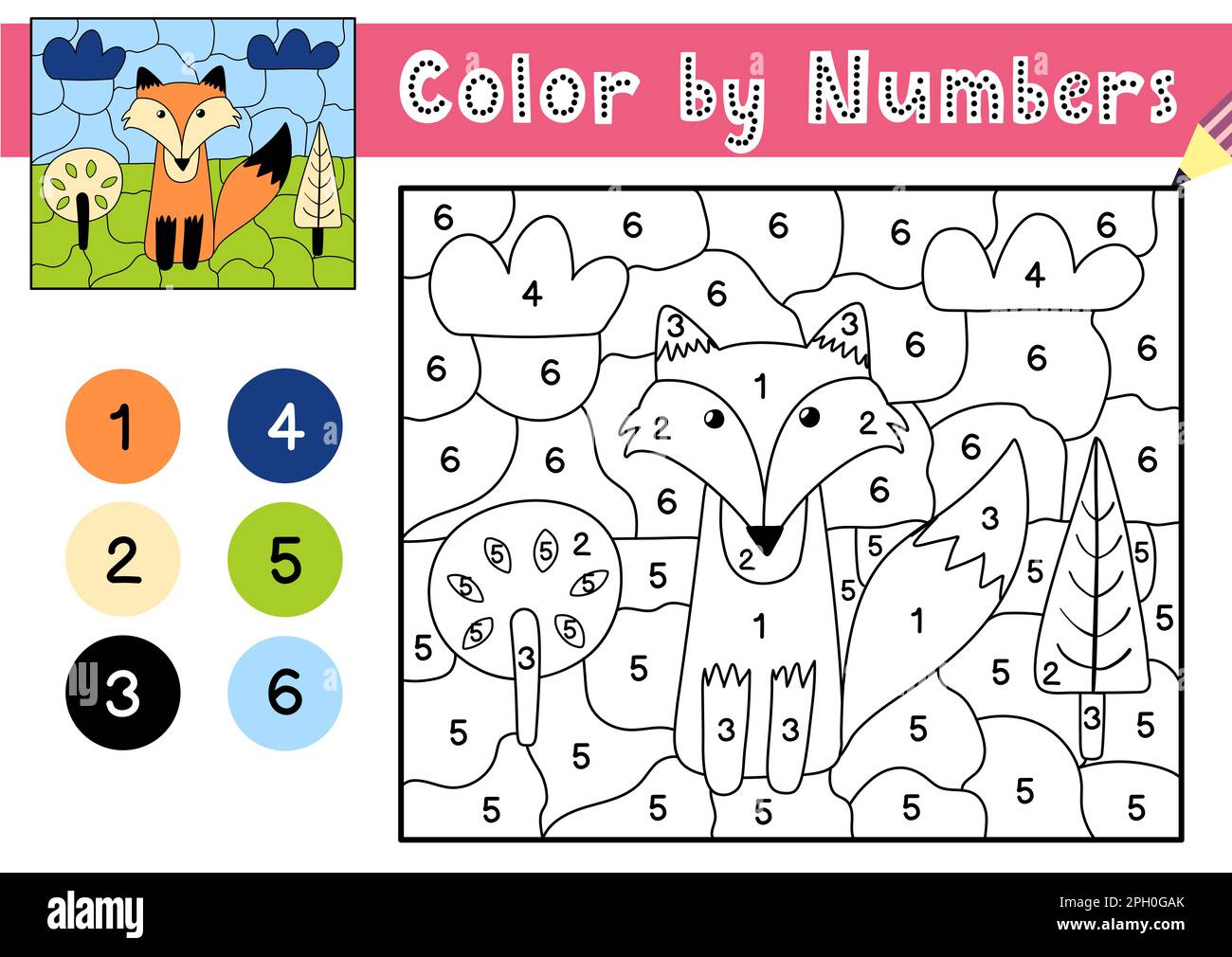 Jeu de couleurs par numéros pour enfants. Page de coloriage avec un