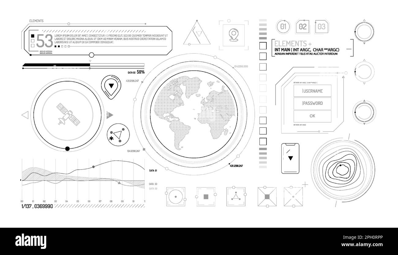 Ensemble d'éléments infographiques sur les satellites et la saisie de données. Illustration de Vecteur