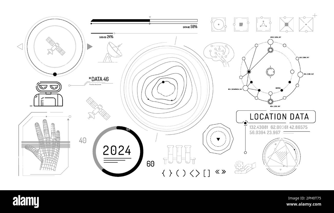 Ensemble d'éléments infographiques sur l'Internet par satellite et l'IA. Illustration de Vecteur