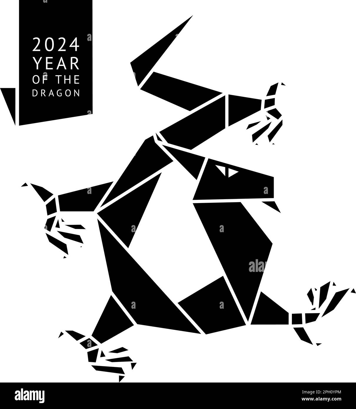 Papier origami Water dragon, 2024 ans, pour les voeux du nouvel an et le motif de noël, illustration vectorielle simple Illustration de Vecteur