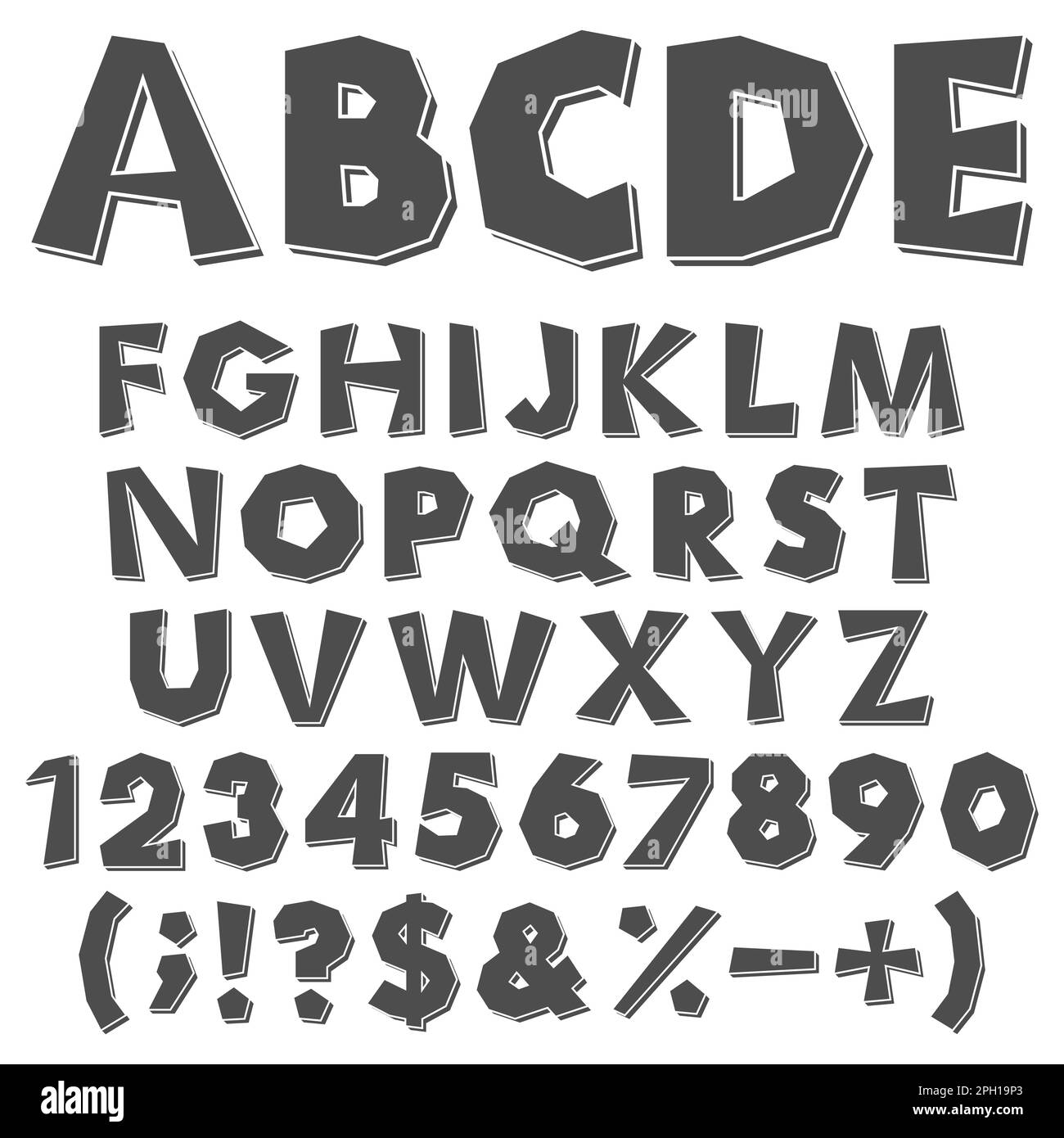 Alphabet, chiffres et signes noirs et blancs hachés. Objets vectoriels isolés sur fond blanc. Illustration de Vecteur