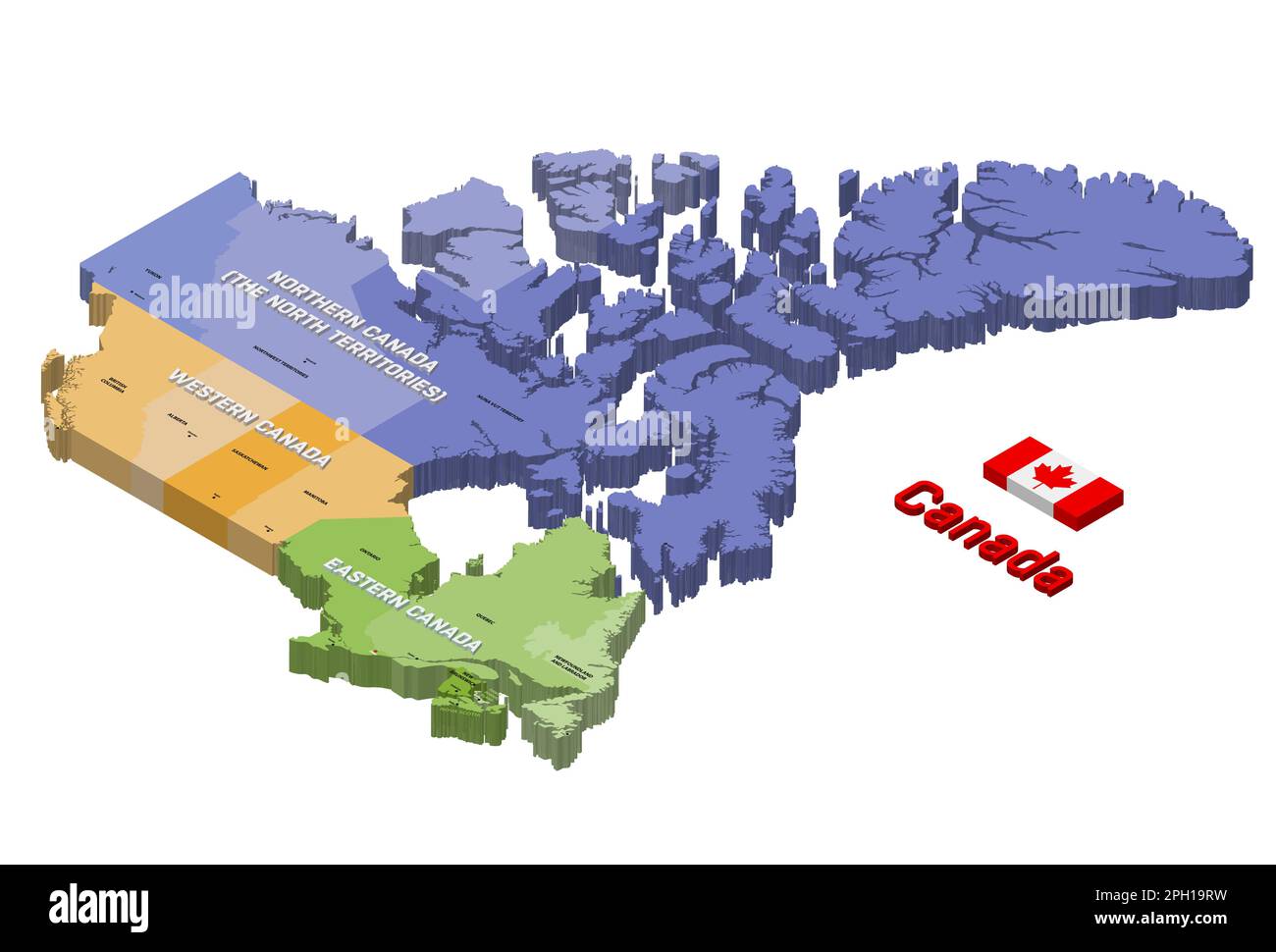 Le Canada indique 3D cartes vectorielles isolées de couleur (isométriques). Drapeau du Canada Illustration de Vecteur