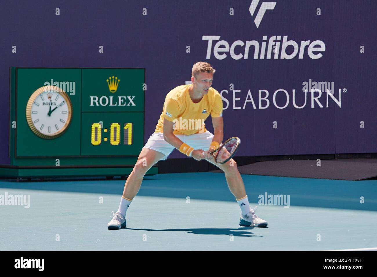 Miami Gardens, Floride, États-Unis. 25th mars 2023. [ATP] J. Lehecka (CZE) vs [18] L. Musetti (ITA) pendant le tournoi mondial de tennis à l'Open de Miami 2023 propulsé par Itau. Credit: Yaroslav Sabitov/YES Market Media/Alay Live News. Banque D'Images