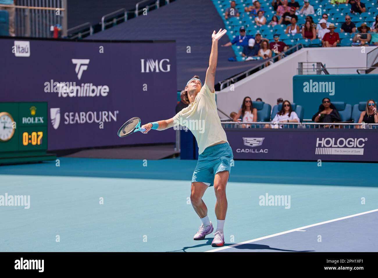 Miami Gardens, Floride, États-Unis. 25th mars 2023. [ATP] J. Lehecka (CZE) vs [18] L. Musetti (ITA) pendant le tournoi mondial de tennis à l'Open de Miami 2023 propulsé par Itau. Credit: Yaroslav Sabitov/YES Market Media/Alay Live News. Banque D'Images