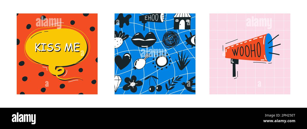 Formes abstraites dessinées à la main, personnages omic amusants. Illustration de Vecteur