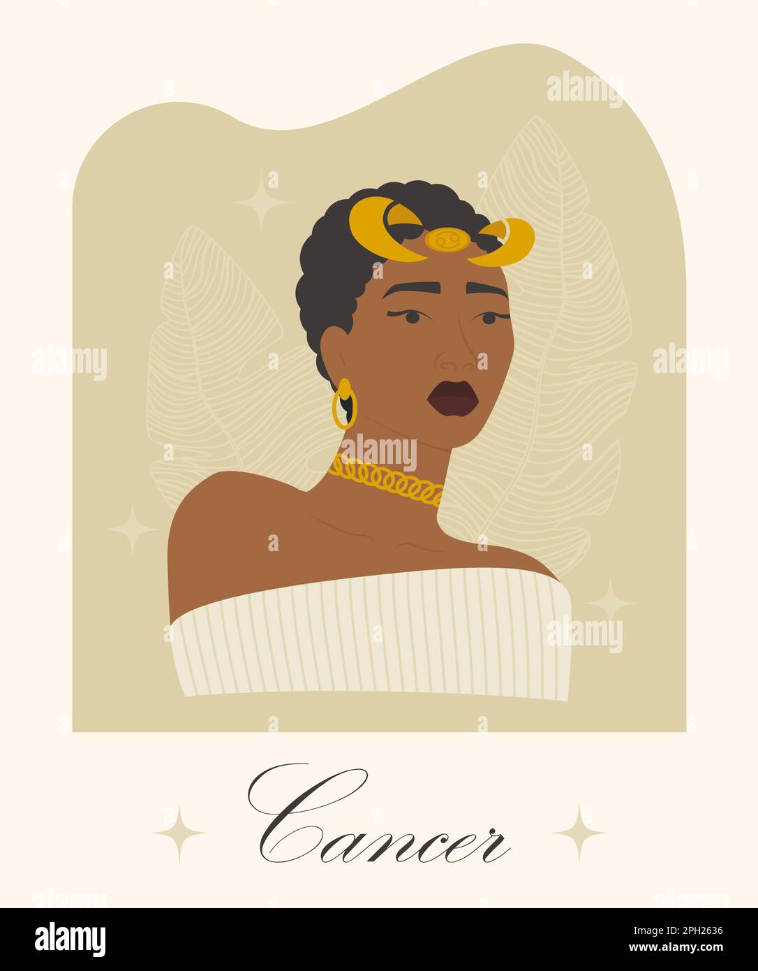 Cancer signe zodiaque aro femme dessin animé illustration vecteur. Jeune femme symbole de l'eau. Illustration vectorielle des éléments d'astrologie Illustration de Vecteur