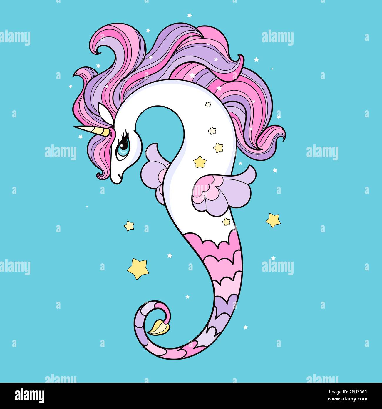 Magnifique cheval de mer, unicorn. Illustration vectorielle pour enfants. Illustration de Vecteur
