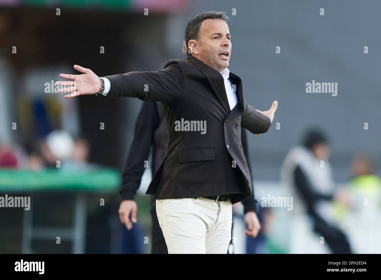 Javi Calleja, entraîneur-chef de Levante UD, lors du match de la Ligue SmartBank entre Real Racing Club et Levante UD au stade El Sardinero sur 25 mars, 202 Banque D'Images