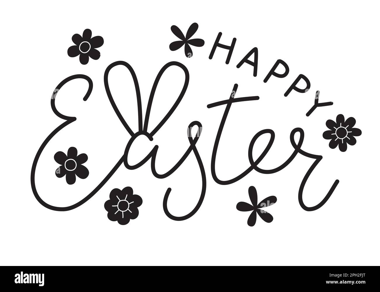 Joyeuses Pâques avec fleurs et oreilles de lapin Illustration de Vecteur