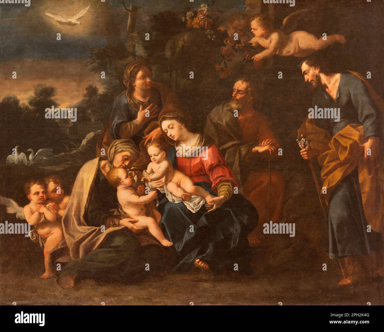 GENOVA, ITALIE - 7 MARS 2023: La peinture de Repose sur le vol à Egipt dans l'église Basilique de Santa Maria Assunta par Giuseppe Palmieri 1674. Banque D'Images