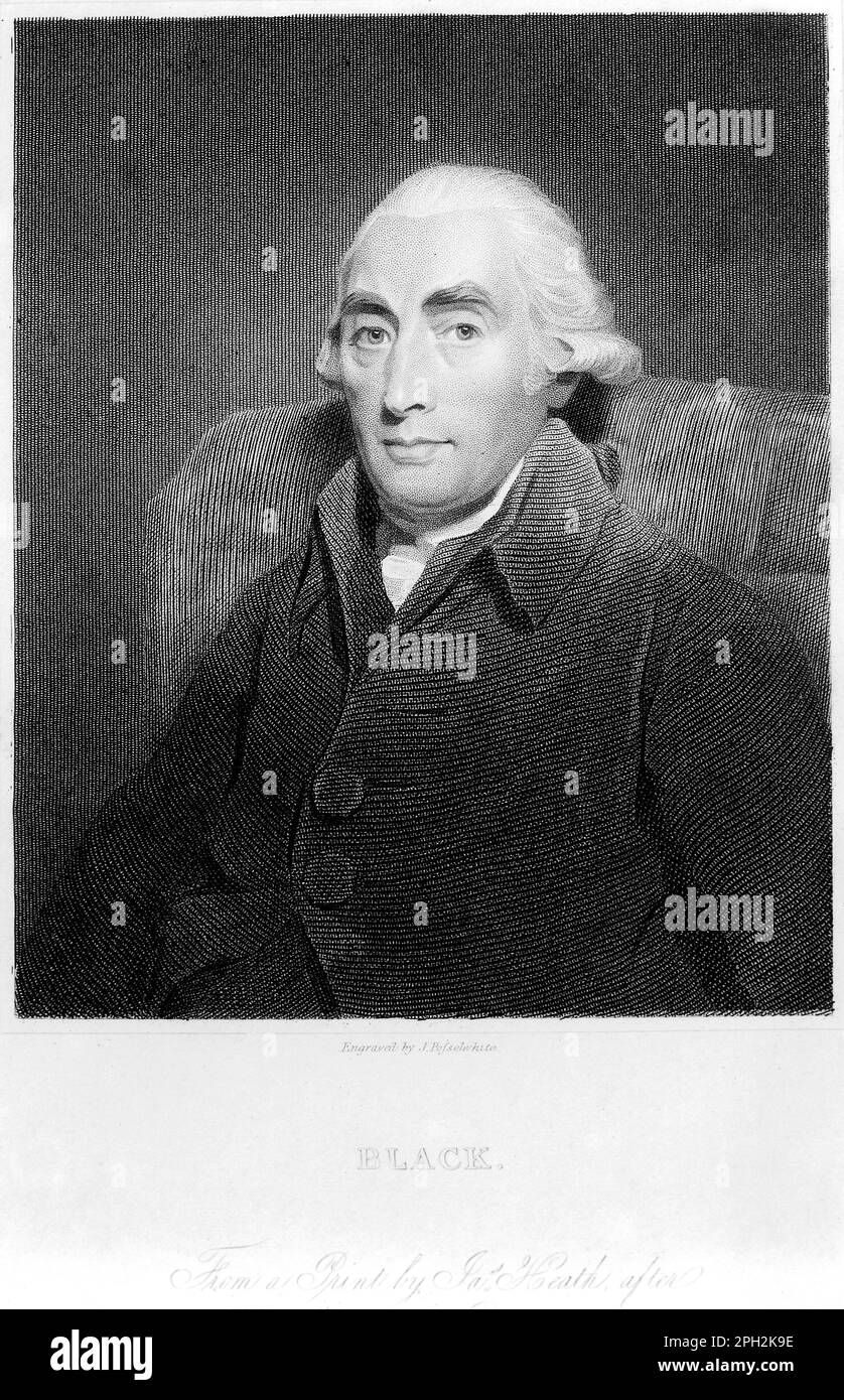 Joseph Black Portrait, 1728 – 1799, était un physicien et chimiste écossais, connu pour ses découvertes de magnésium, de chaleur latente, de chaleur spécifique et de dioxyde de carbone, illustration ancienne de 1800s Banque D'Images
