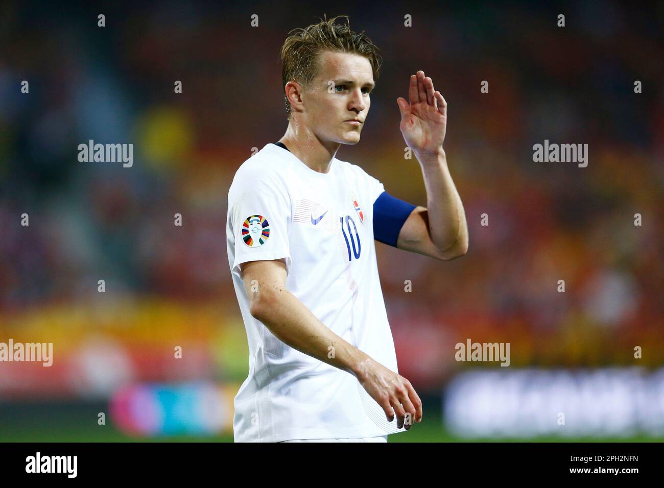 Martin Odegaard de Norvège pendant le match des qualificatifs européens entre l'Espagne et la Norvège a joué au stade de la Rosaleda sur 25 mars 2023, à Malaga, en Espagne. (Photo par Antonio Pozo / PRESSIN) Banque D'Images