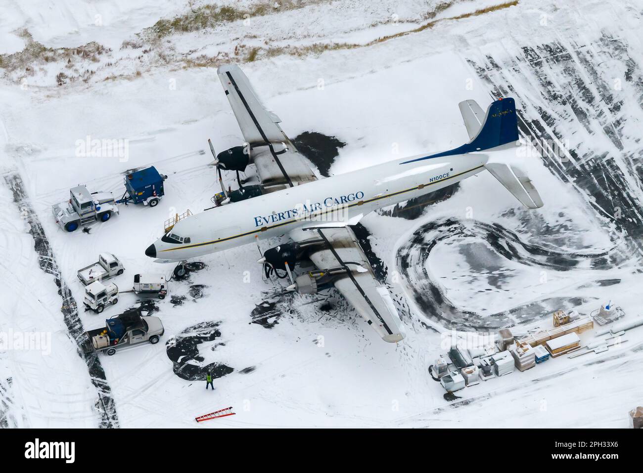 Everts Air Cargo C-188A Liftmaster. Avion DC-6 (version DC-6A) d'Everts Air Cargo. Avion équipé de moteurs radiaux P&W R-2800. Banque D'Images